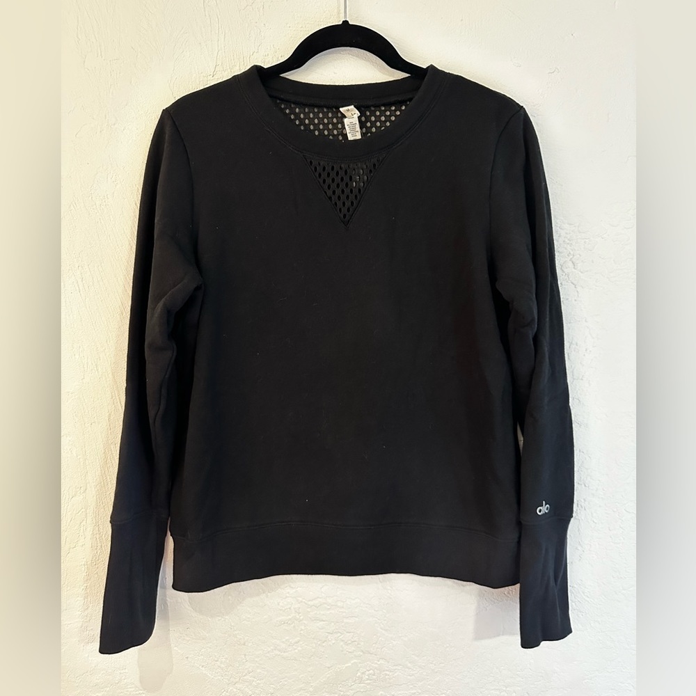 ALO Yoga Black Sweatshirt with wide mesh detail Sz Medium